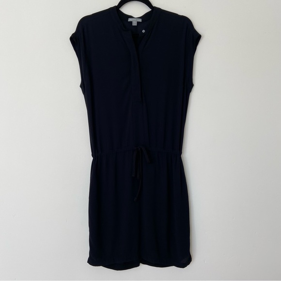 James Peres Black Short Sleeve Mini Shirt Dress Self Tie Belt size Medium - Picture 7 of 8